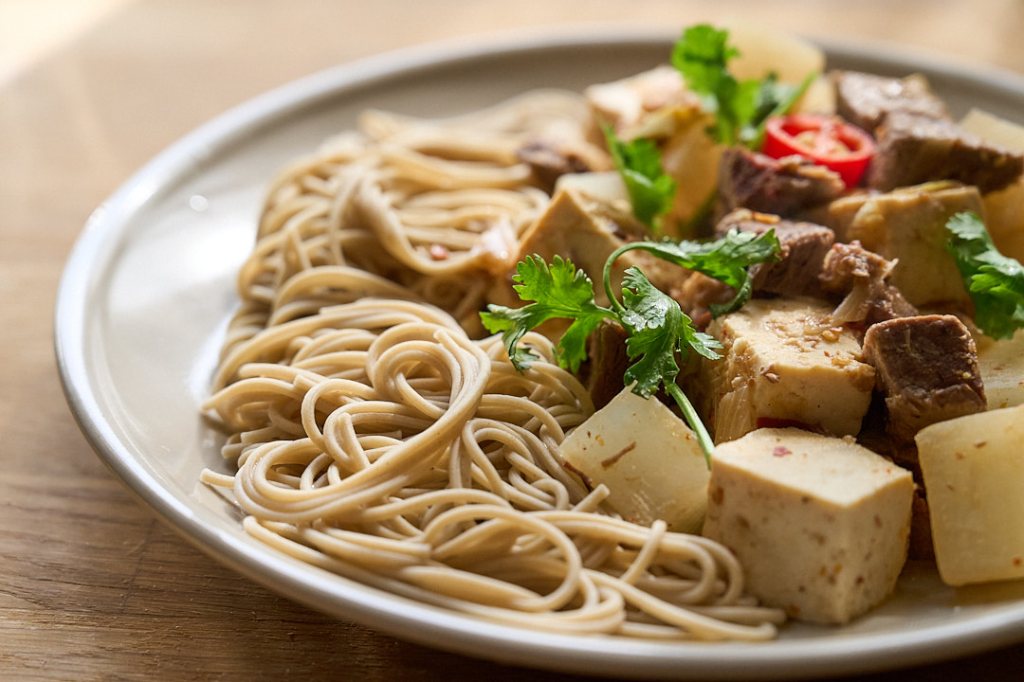 A Winter Bowl of Comfort: Beef, Radish, Tofu, and Barley&nbsp;Noodles